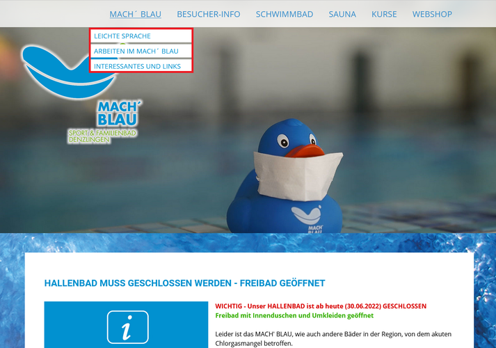 1. Men� Mach Blau Schwimmbad